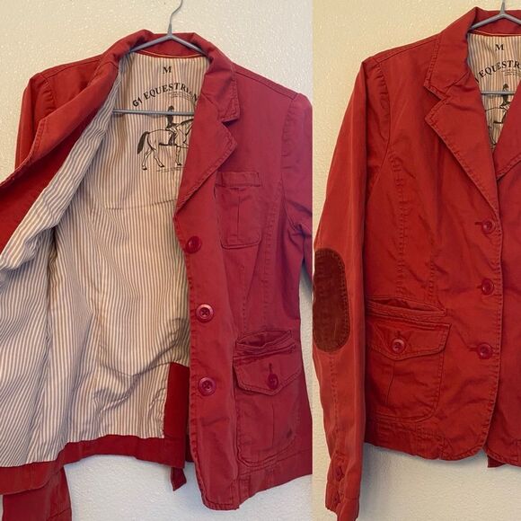 G1 Equestrian Horseback Riding Jacket blazer elbow patch Pinstripe lining red M - Picture 1 of 11